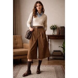 Attic and Barn Tony Pant Brown Micro Houndstooth Wide Leg Culottes IT 42 NWT